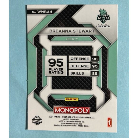 LIBERTY -BREANNA STEWART WNBA 2024 Panini Monopoly Prizm Card#WNBA4 - Picture 2 of 2